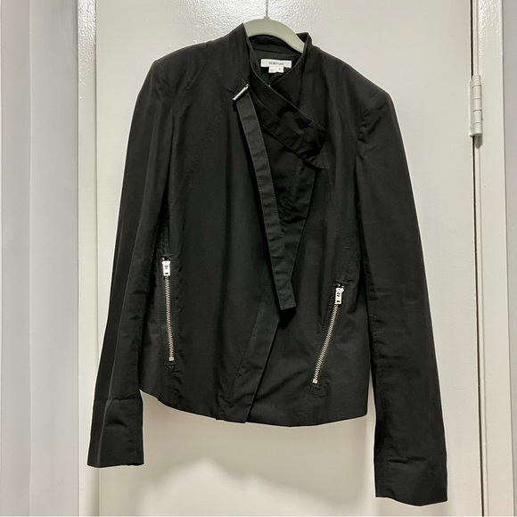 Helmut Lang Black 100% Cotton Biker Moto Jacket - Size Petite - Picture 5 of 8